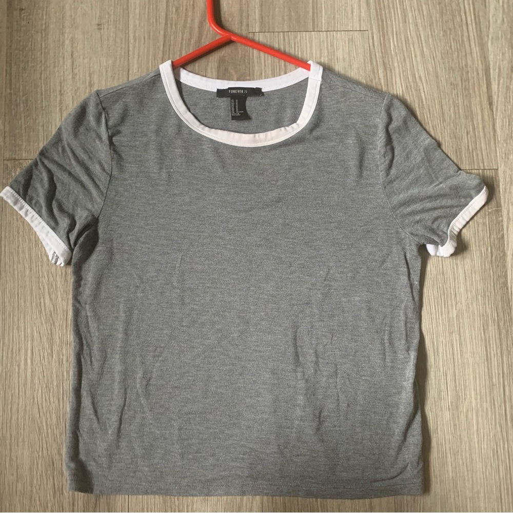 Forever21 Gray & White Ringer Tee Crop Top